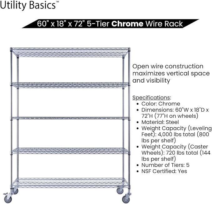 NSF Commercial 5-Tier Wire Shelving - Image 5