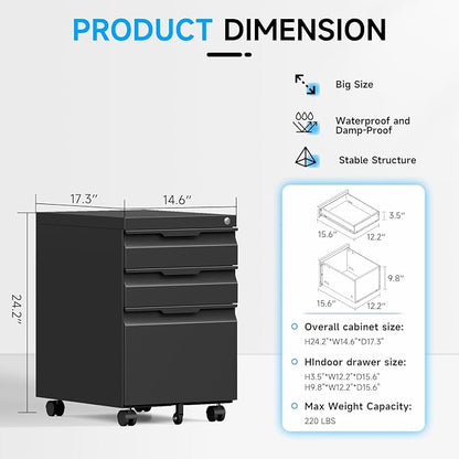 3 Drawer Mobile File Cabinet - Image 3