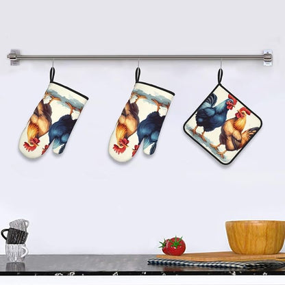 Oven Mitts and Pot Holders Sets of 3 Rooster and Hen Oven Mitts 3 Pcs Heat - Image 5