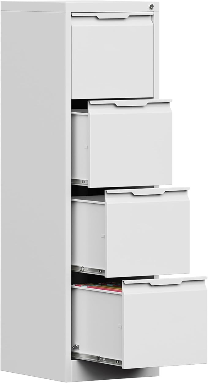 4 Drawer File Cabinet with Lock, 17.8" Deep Metal Filing Cabinet, Vertical File by Kooyon