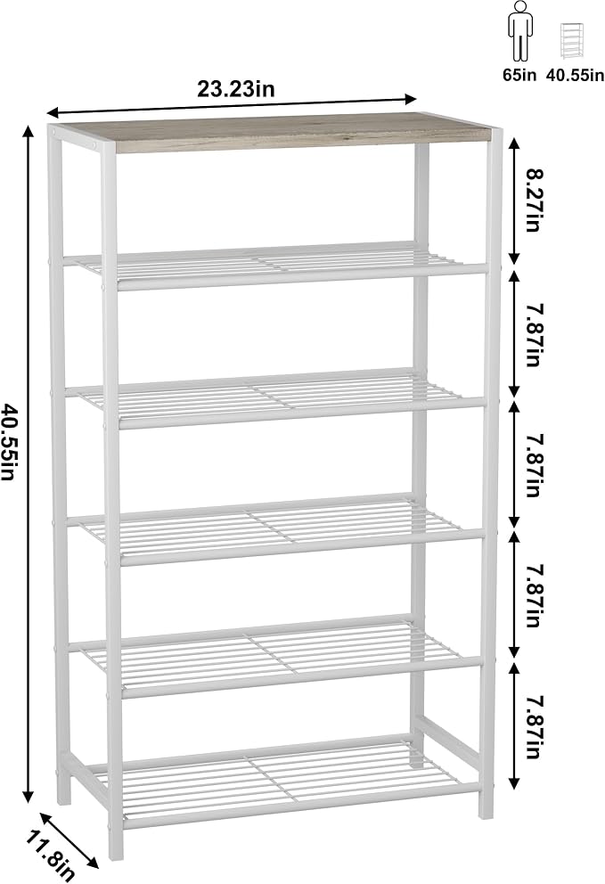 HOMEFORT Shoe Rack 6-Tier, Shoe Storage Shelf, Industrial Shoe Tower, Narrow - Image 3