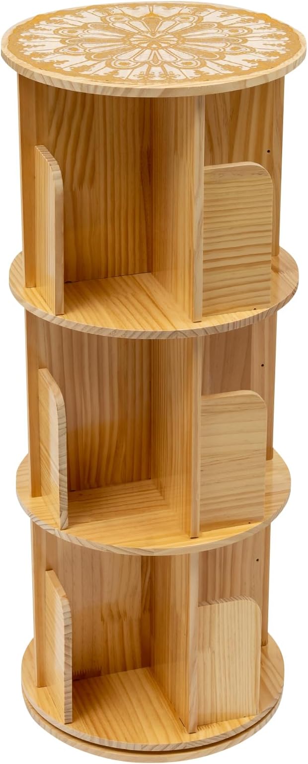 3 Tier Rotating Bookshelf Tower, Wood Revolving 360 Book Shelf, Vertical Rotate - Image 4