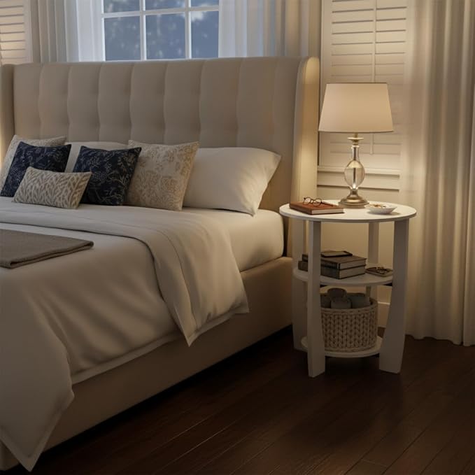 White Round Side Table, 3-Tier End Table - Image 8