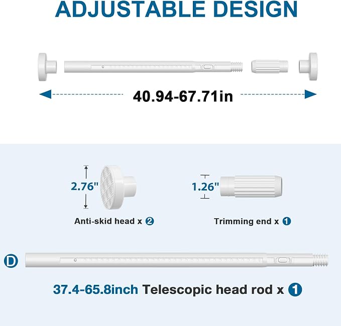 AIZESI 41-67 Inch Heavy Duty White Tension Curtain Rod - Image 4
