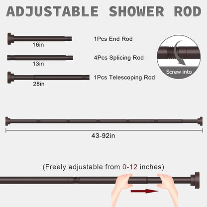 Thestoa Brown Shower Curtain Rod Adjustable 43-92 inch, Anti-Rust Non-Slip - Image 5