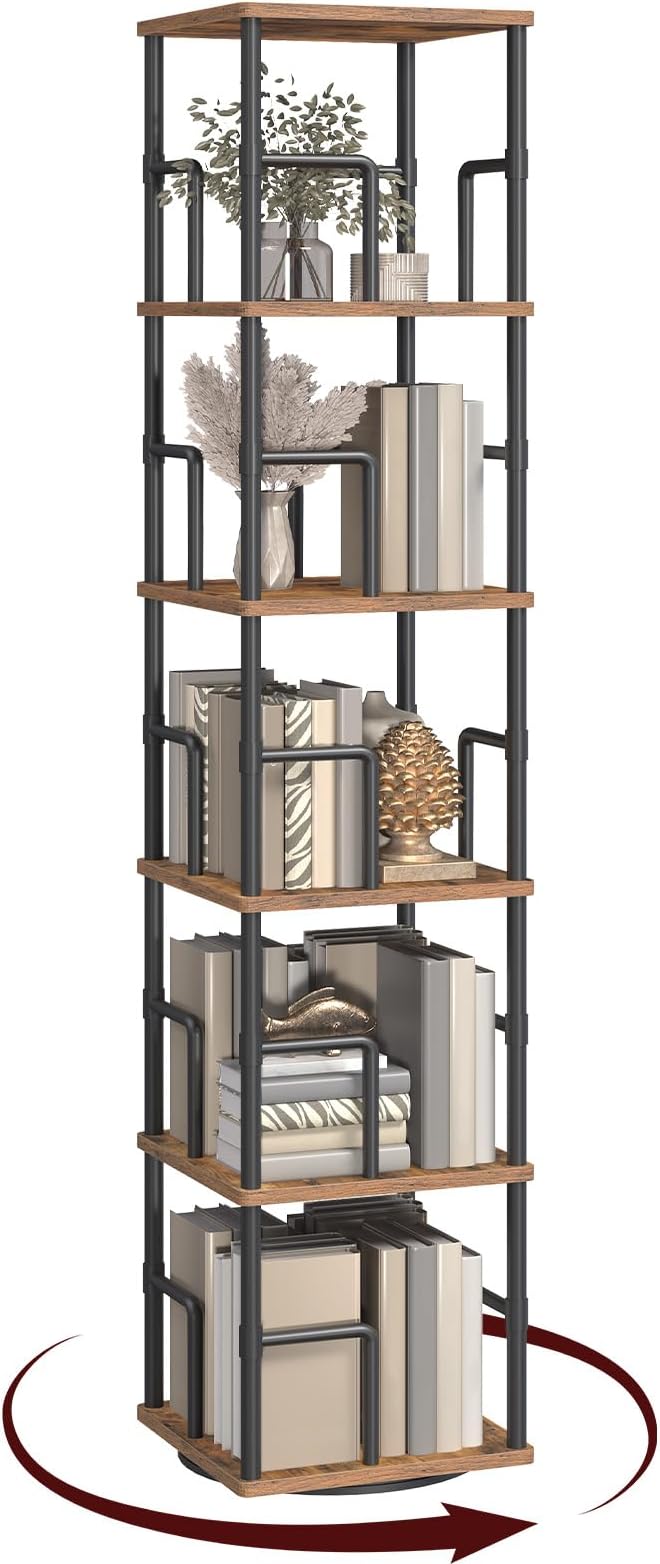 MAHANCRIS 5-Tier Rotating Bookshelf, Freestanding Corner Bookshelf, 360° by MAHANCRIS