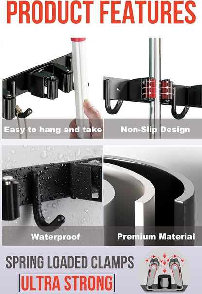 Mop and Broom Holder Wall Mount, Upgraded Broom Hanger Wall Mount, Stainless - Image 2