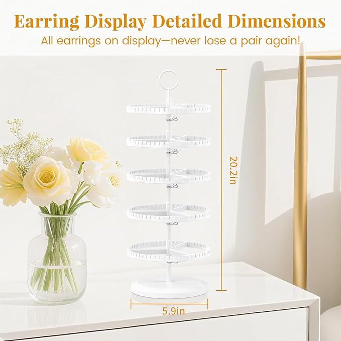 EsLuker.ly Earring Holder Organizer Rotating Stud Display Tree Rack, 5 Tier | - Image 5