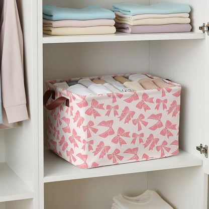 Pink Bow Storage Basket Waterproof Canvas Toy Storage Bin Bow Room Decor - Image 5