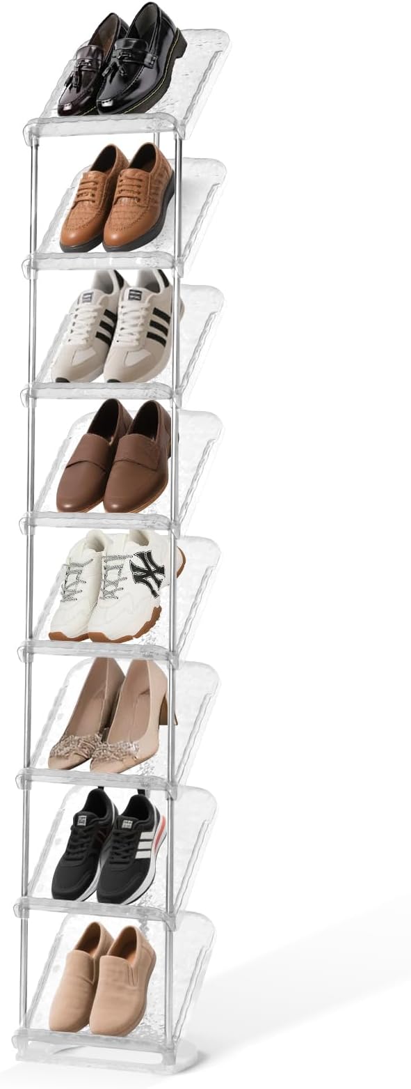 SMILHELTD Vertical Shoe Rack 8 Tiers – Narrow Space Saving Clear Sneaker Storage by SMILHELTD