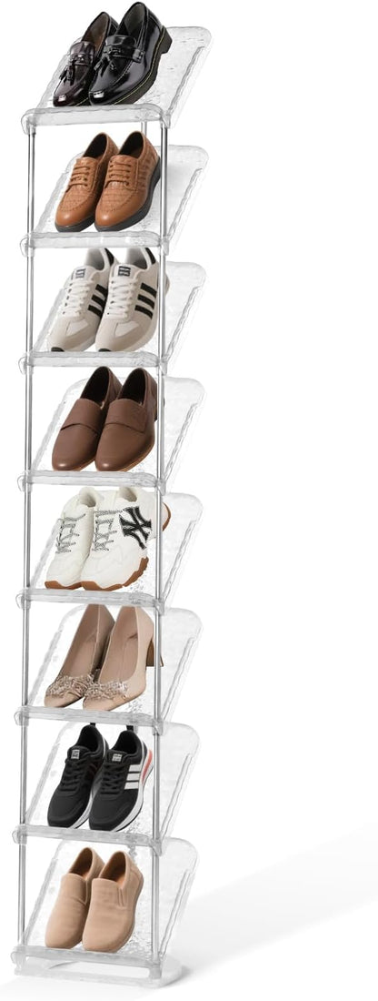 SMILHELTD Vertical Shoe Rack 8 Tiers – Narrow Space Saving Clear Sneaker Storage by SMILHELTD