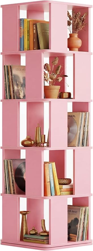 5-Tier Rotating Bookshelf Tower, 360° Square Spinning Book Shelf | Floor by Foxemart