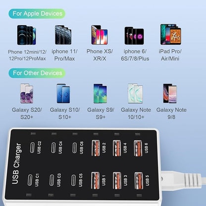 USB C Charging Station Cell Phone Wall Charger 12Ports USBC Fast Charging Power - Image 5