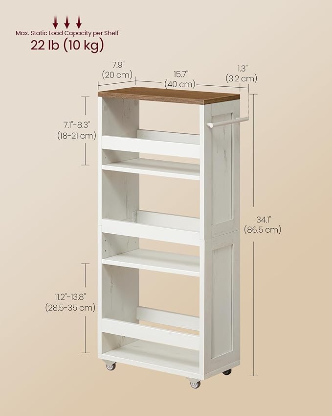 VASAGLE 4-Tier Slide-Out Storage Cart, Slim Kitchen Cart - Image 6