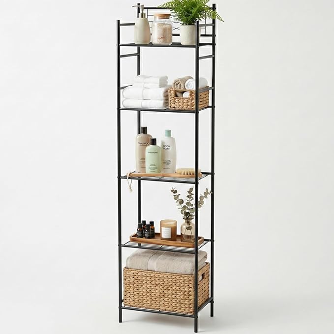 LEEDA 5-Tier Metal Shelving Unit, Sturdy Bathroom Storage Shelf & Free Standing by leeda+space