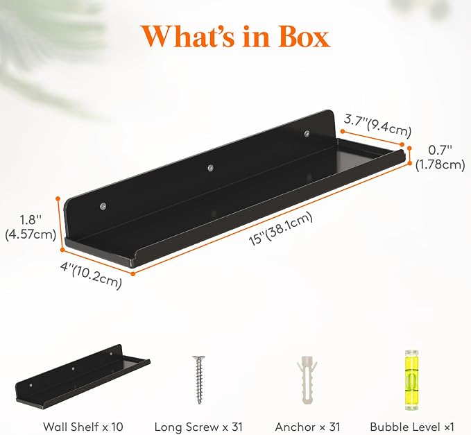 Lifewit Floating Shelves for Wall, 10 Pack Black Acrylic Shelf 15" Room Decor - Image 3