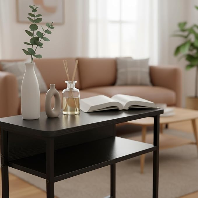 Vintage Narrow Side Table with Storage Shelf, 3 Tier Slim End Table Modern Sofa - Image 6