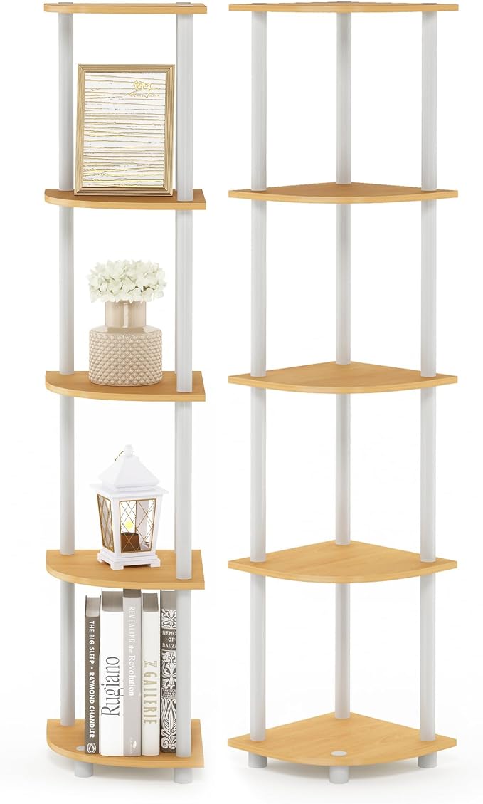 Furinno Turn-N-Tube Corner Shelf Set of 2, 5-Tier Corner Bookshelf, Open by Furinno-FitsYourSpaceFitsYourBudget