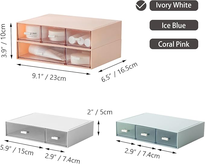 Desktop Organiser with 5 Drawers, Stackable Plastic Storage Box on Desk - Image 3