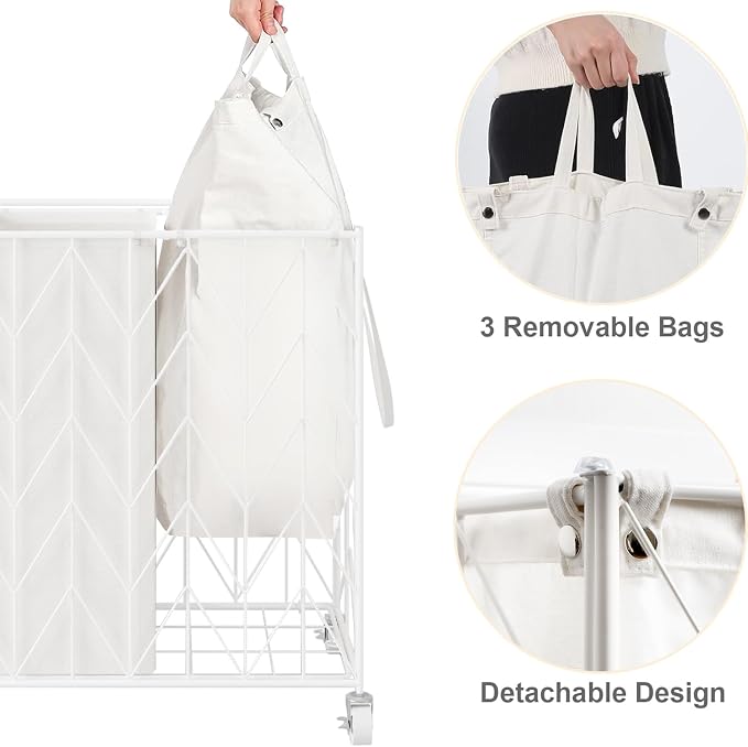 WOWLIVE Laundry Basket with Wheels, Heavy Duty Laundry Hamper with Wood Lid - Image 5