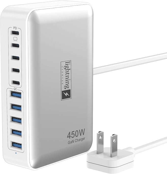 USB C Charger Hub 450W, 10 Ports Charging Station by lightningofertas