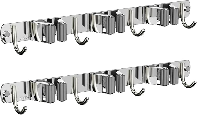 2 Pack Mop and Broom Holder Wall Mount, Non-slip Broom Hanger, Heavy Duty Mop by CUXIXA