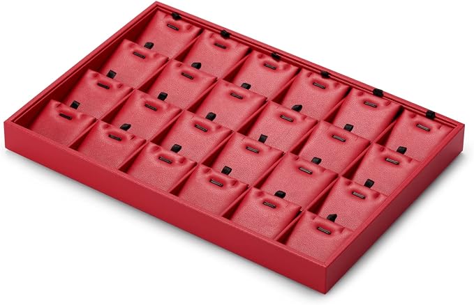 Oirlv Gorgeous Red Leather 24 Grid Jewelry Tray - Image 7