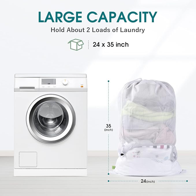OTraki 2 Pcs Large Mesh Laundry Bags 24X36 Inch Heavy Duty Drawstring Laundry - Image 2