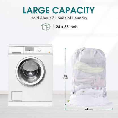 OTraki 2 Pcs Large Mesh Laundry Bags 24X36 Inch Heavy Duty Drawstring Laundry - Image 2