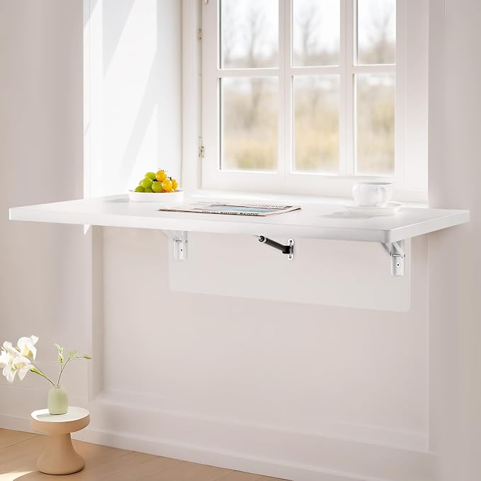 VEVOR Wall Mounted Folding Table, 35.4 x 19.7 inches Wall Mount Table, Floating - Image 2