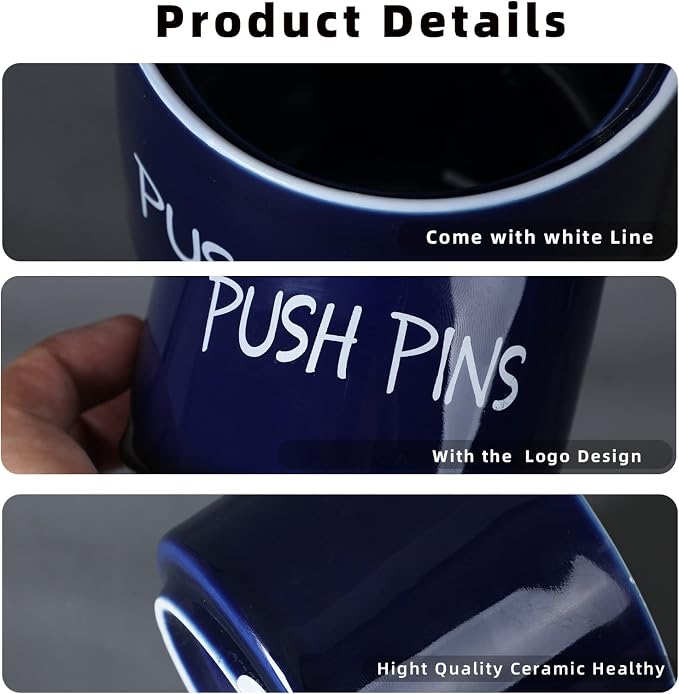 Ceramic Push Pins Holder, Paper Clips Dispenser Organizer - Image 3