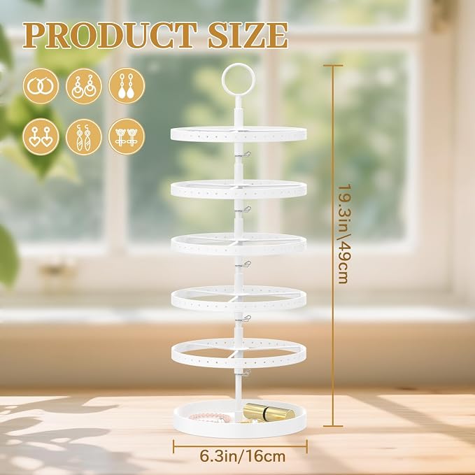 MODOWEY 5 Tiers Rotating Earring Holder Organizer Display, Adjustable Jewelry - Image 3