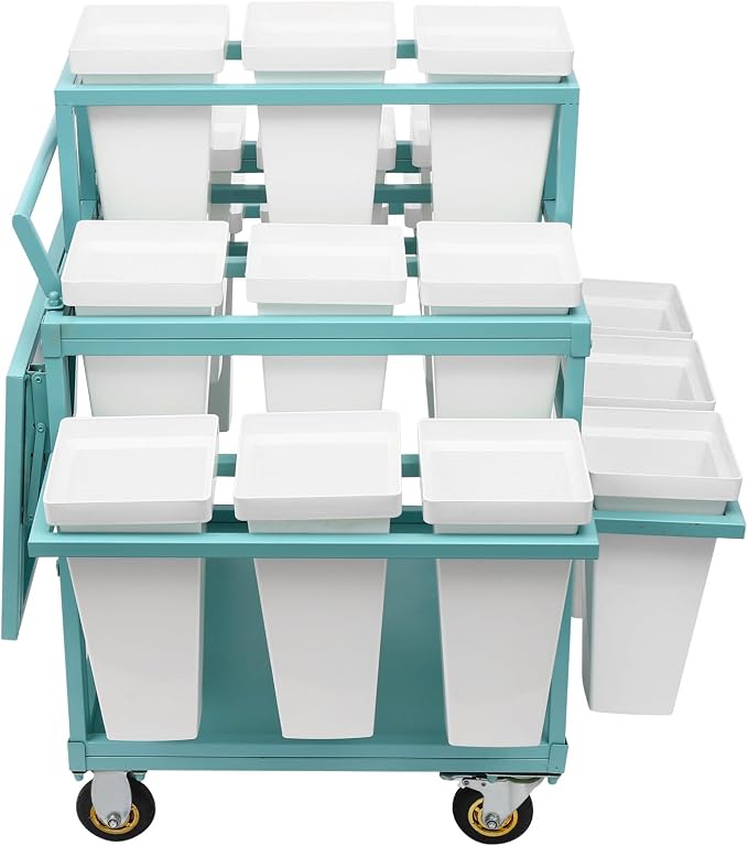 Flower Display Stand Cart With 18 Buckets Plant Rack Storage Organizer with - Image 9