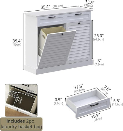 Double Tilt Out Laundry Hamper Cabinet, 30 Gallon Trash Can Cabinet - Image 2