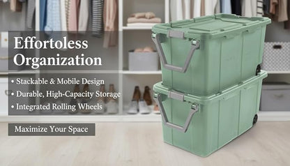 40 Gallon Light Green Rolling Industrial Storage Bins 2-Pack, Heavy-Duty Plastic - Image 3