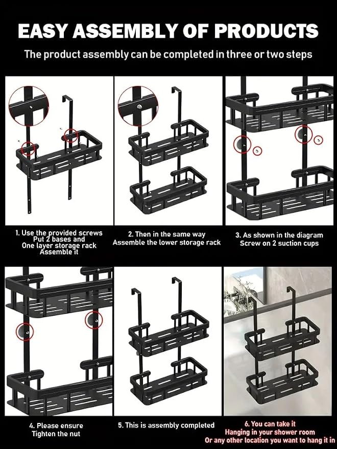Over Door Shower Caddy, 2-Tier Storage Rack, 11.81x5.31 Inch Shelves, No - Image 9