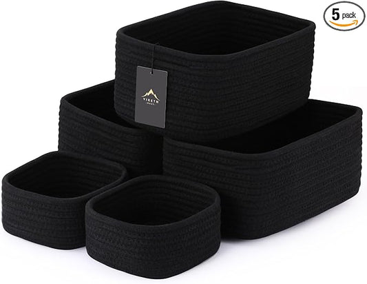 5-Pack Small Woven Rope Storage Baskets, 2 Sizes Organizer Bins | Fabric Cube by Unknown