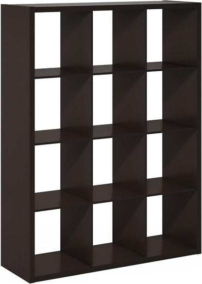Furinno Cubicle 12-Cube Book Shelf, Extra Thick Frame Bookshelf, Dark Oak | - Image 9