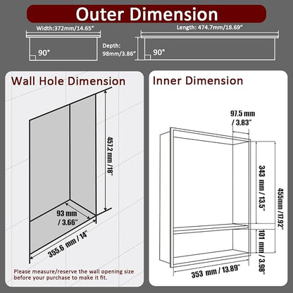 JQK Shower Niche No Tile Need, 304 Stainless Steel Recessed Shower Caddy - Image 2