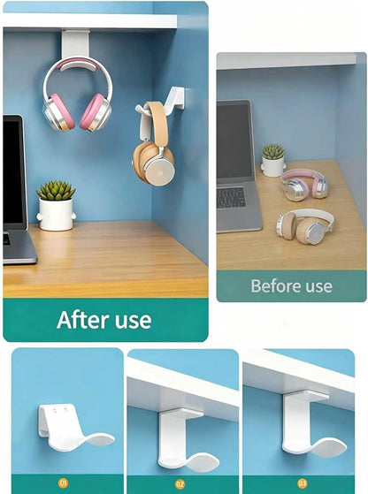 2-Pack Under Desk Headphone Hanger, Strong Adhesive Headset Holder Mount - Image 3