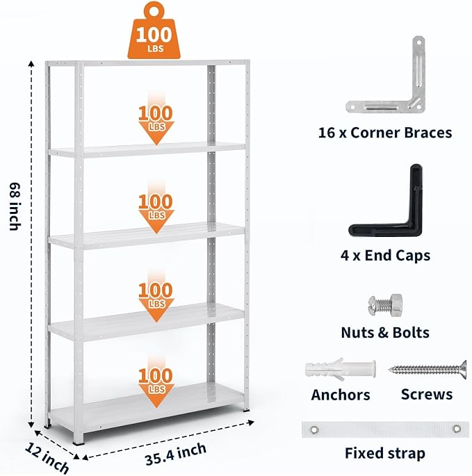 Storage Shelves, Heavy Duty Garage Storage Shelves 5-Tier Metal Shelving Unit - Image 3