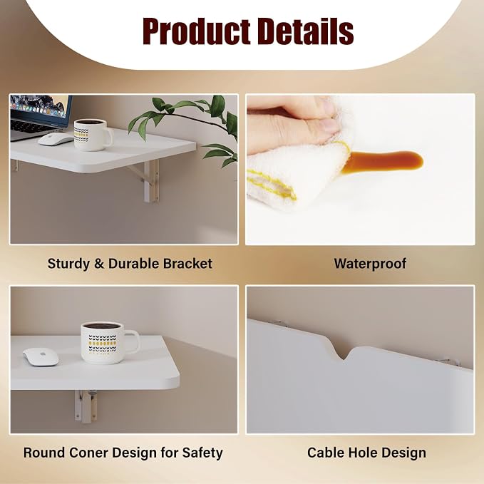 Pmnianhua Wall Mounted Folding Table, Foldable Drop Leaf Table, Wall Mount Fold - Image 7
