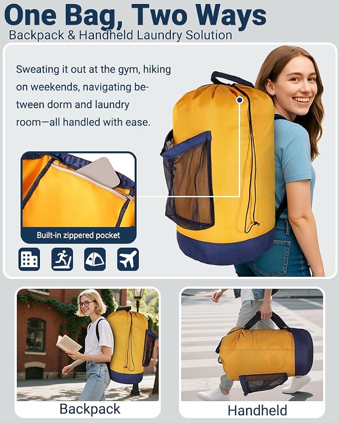 Laundry Bag with Shoulder Straps and Mesh Pocket Laundry Backpack Large - Image 4