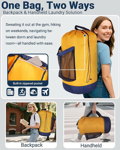 Laundry Bag with Shoulder Straps and Mesh Pocket Laundry Backpack Large - Image 4