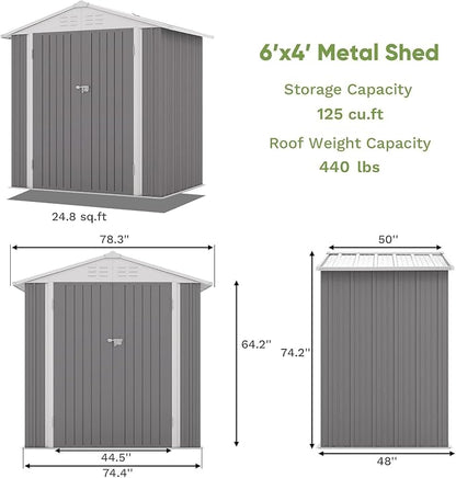 Patiowell 6x4 FT Storage Shed, Outdoor Metal Sheds - Image 2