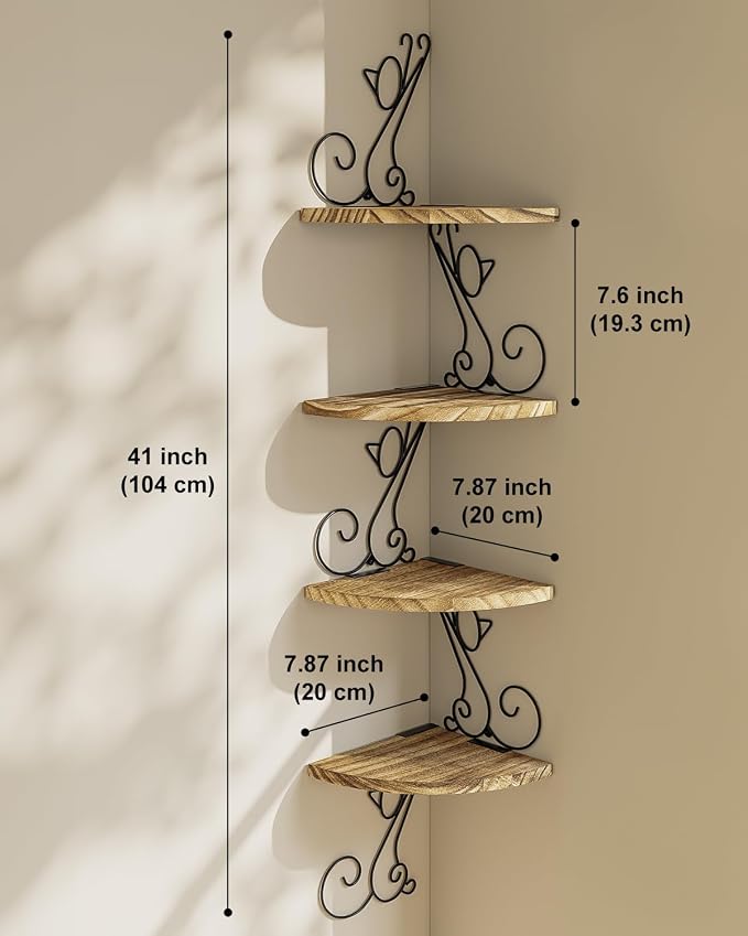 Alsonerbay 4-Tier Cat Shaped Corner Shelf Wall Mount, Carbonized Black | Curved - Image 2