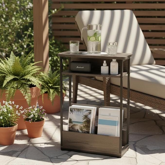 Vintage Narrow Side Table with Storage Shelf, 3 Tier Slim End Table Modern Sofa - Image 8
