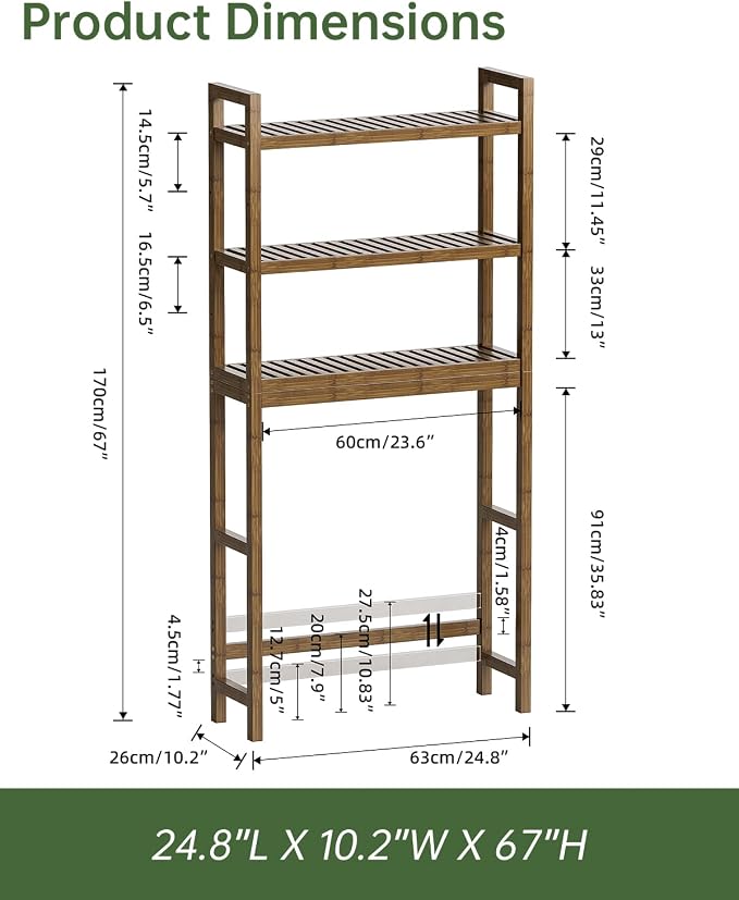 SMIBUY Bathroom Storage Shelf, Bamboo Over-The-Toilet Organizer Rack, - Image 3