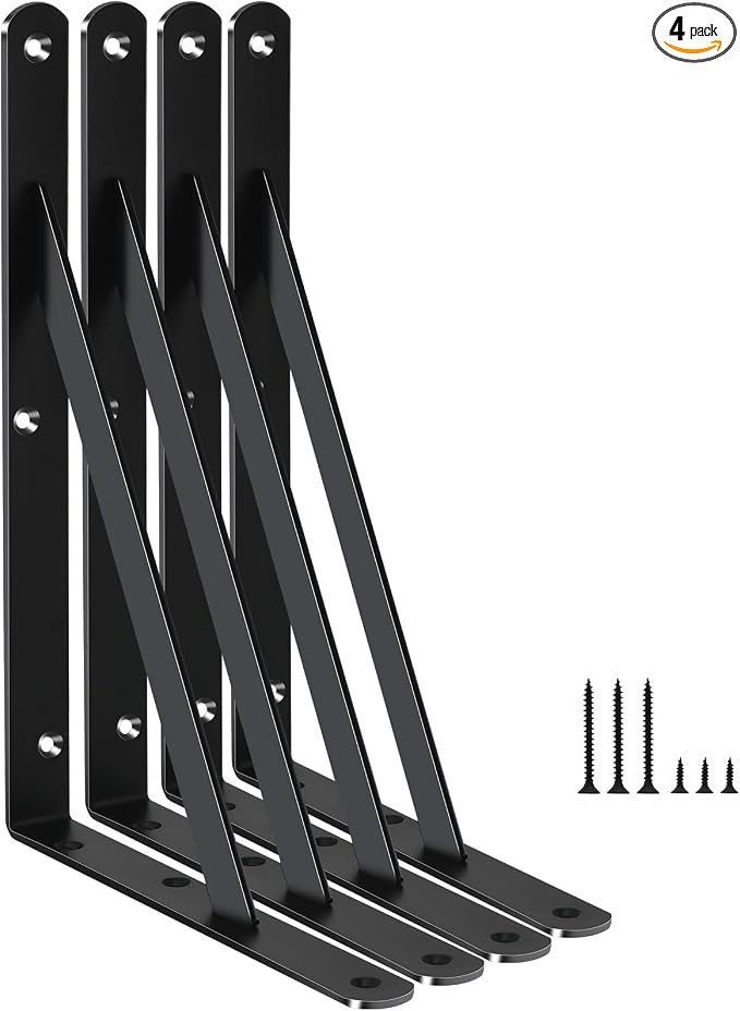 4 Pack L11 x H 8" Black Heavy Duty Shelf Brackets by MHMYDZ
