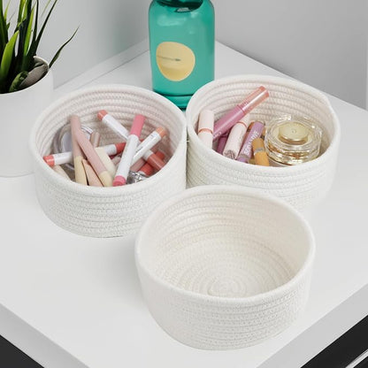 Set of 3 Small Woven Baskets, Cotton Rope Baskets - Image 5